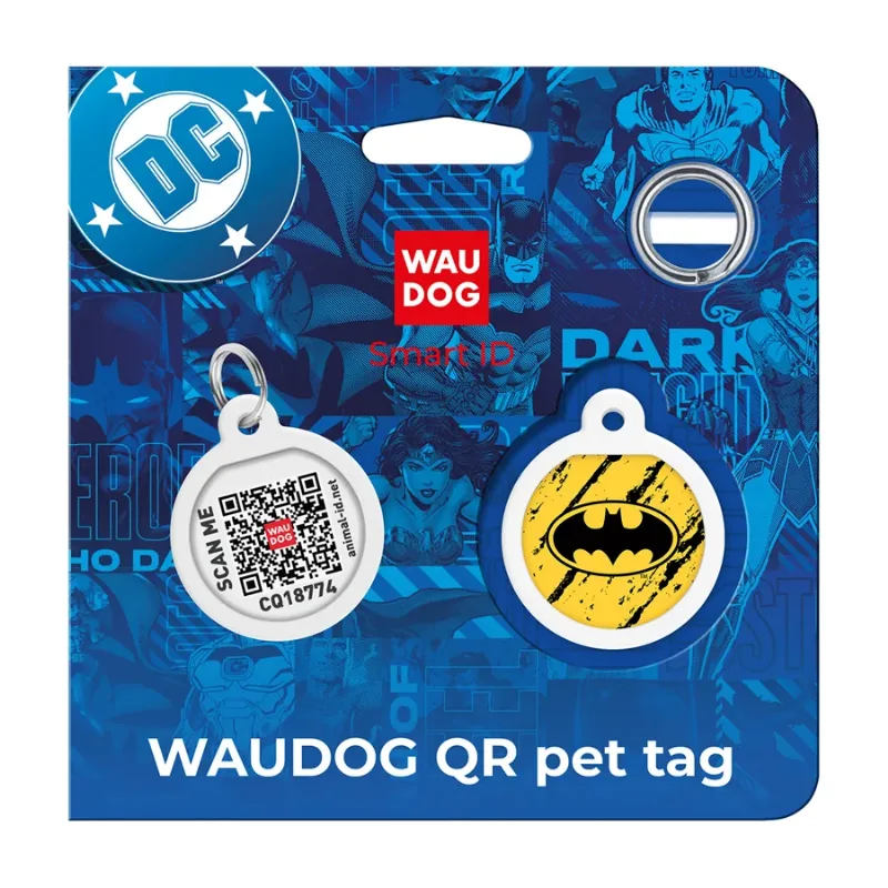 Адресник для собак і котів металевий, коло «Бетмен ескіз», S WAUDOG Smart ID Tag Batman Sketch