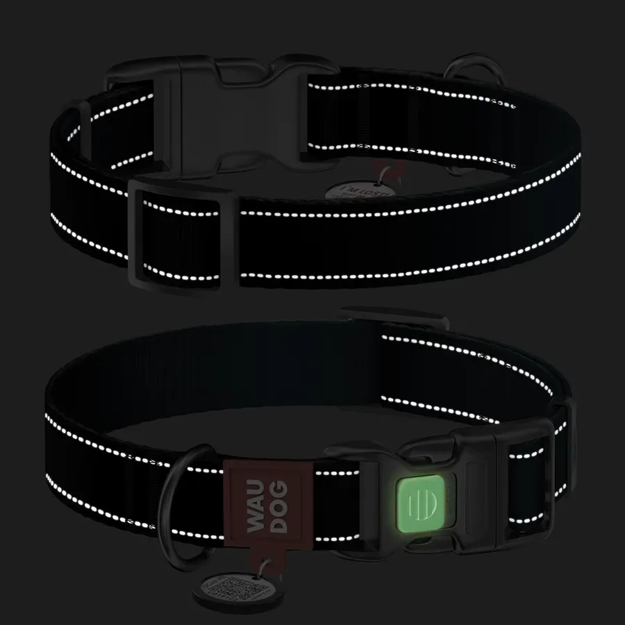 Нашийник для собак нейлоновий, світловідбивний, S, чорний WAUDOG Nylon Mono Collar