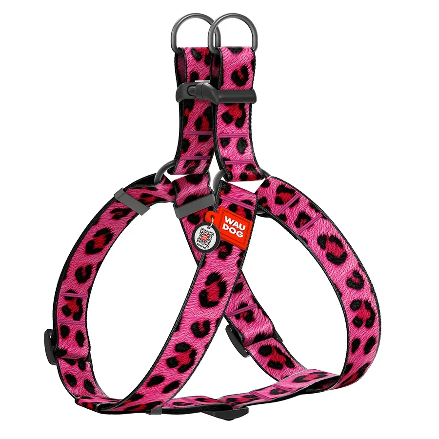 Шлея для собак «Леопард рожевий», XL WAUDOG Nylon Harness Pink Leopard