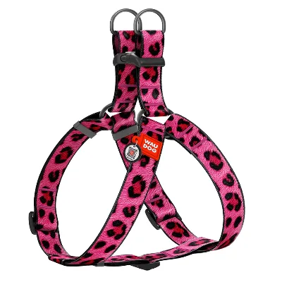 Шлея для собак «Леопард рожевий», XL WAUDOG Nylon Harness Pink Leopard
