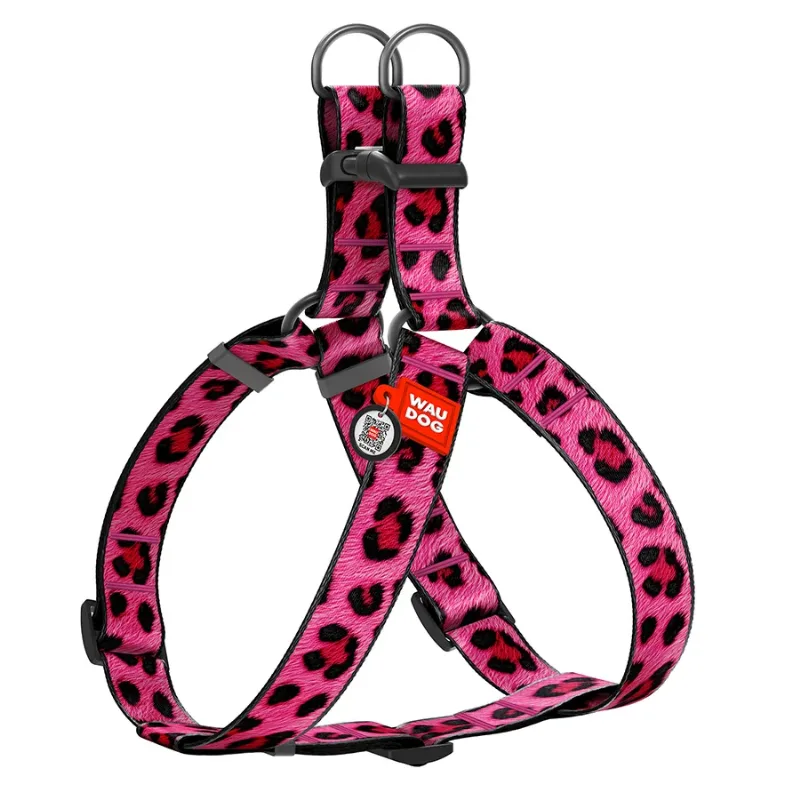 Шлея для собак «Леопард рожевий», XL WAUDOG Nylon Harness Pink Leopard