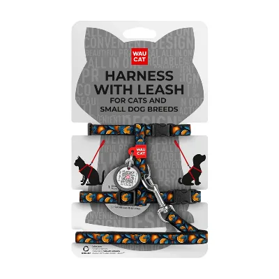 Шлея с поводком для котов и мелких пород собак «Апельсины», XS WAUCAT Nylon Harness with Leash Oranges