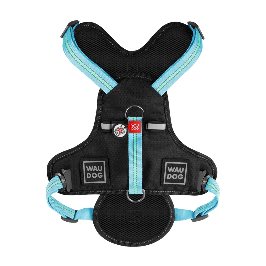 Шлея для собак безопасная, M, голубой WAUDOG Nylon Harness