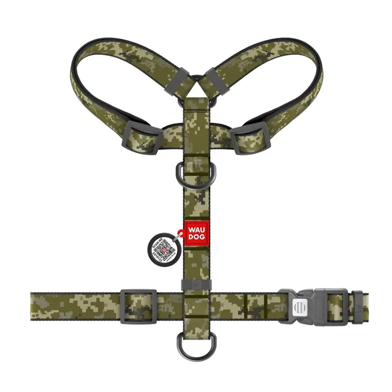 Шлея для собак анатомическая H-образная «Милитари», L WAUDOG Nylon Anatomic Harness Military