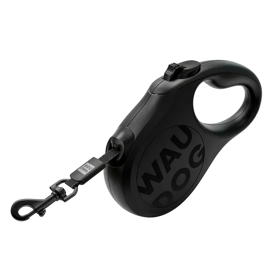 Поводок-рулетка для собак, до 25 кг, 5 м, светоотражающая лента, M, черная WAUDOG R-leash Monochrome Black Retractable Leash