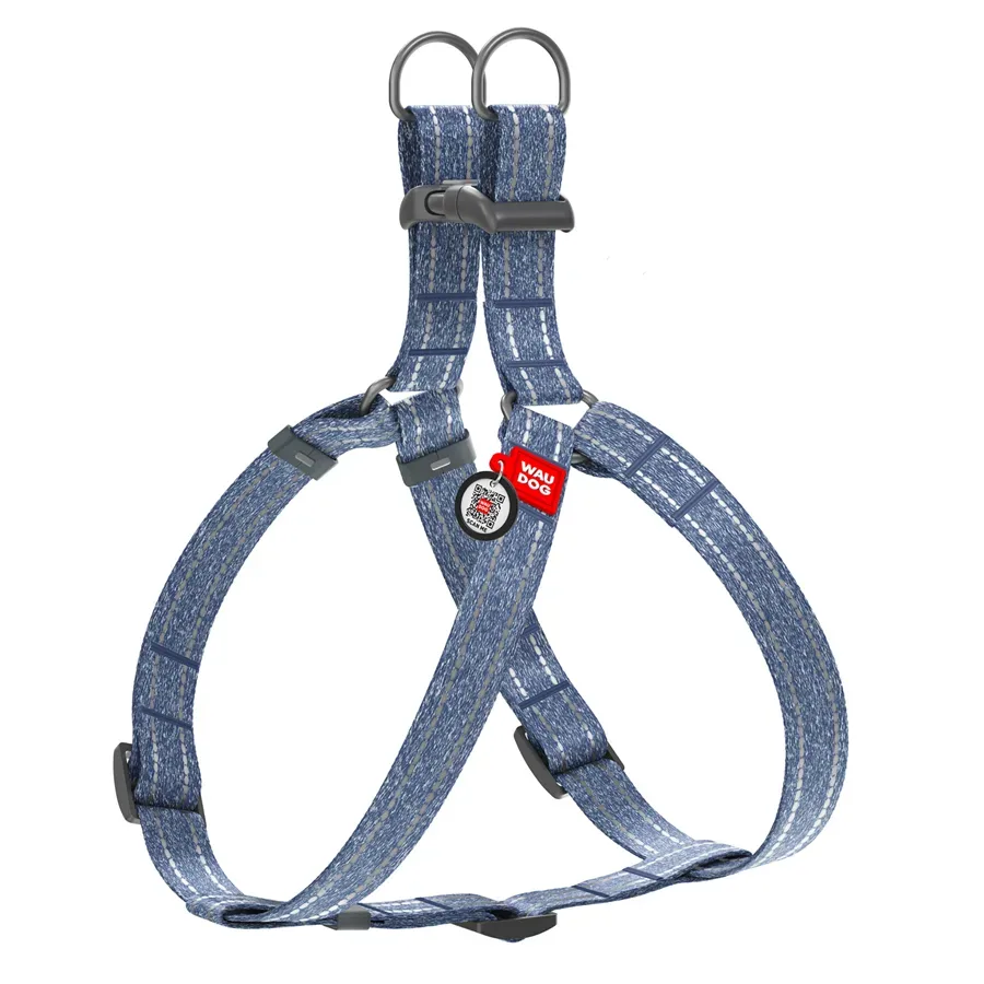 Шлея из восстановленного хлопка, светоотражающая, S, синий WAUDOG Re-cotton Harness