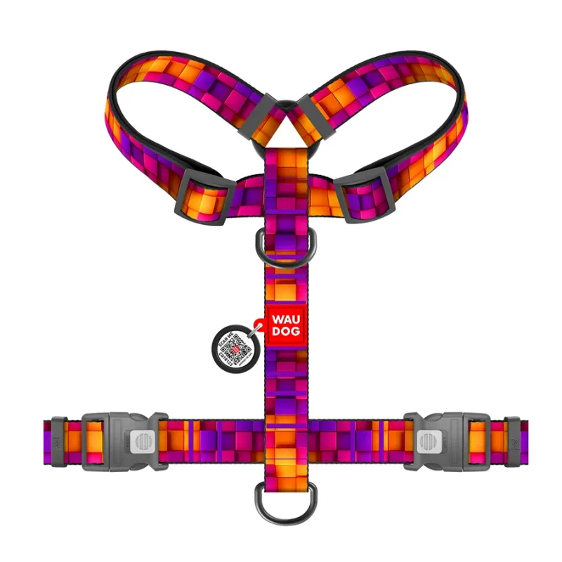 Шлея для собак анатомічна H-подібна «Куби 3Д», XL WAUDOG Nylon Anatomic Harness 3D Cubes