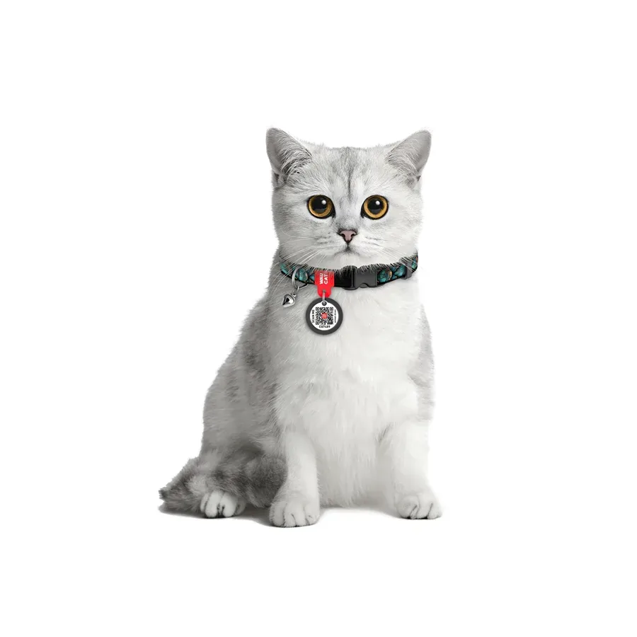 Ошейник для котов нейлоновый c QR адресником «Чешуя», XS WAUCAT Nylon Collar Scales