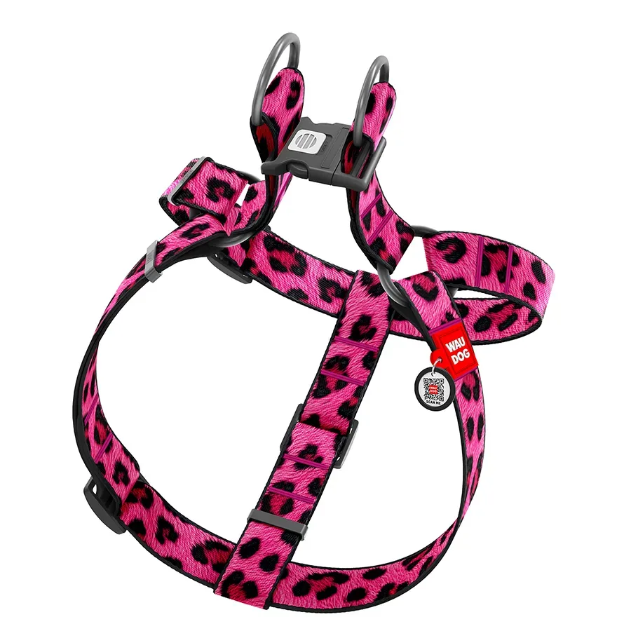 Шлея для собак «Леопард рожевий», XL WAUDOG Nylon Harness Pink Leopard