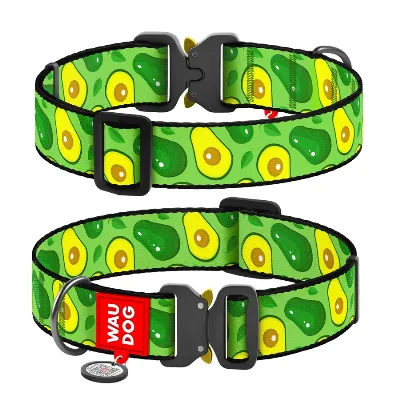 Нашийник для собак нейлоновий «Авокадо», металева пряжка, XXL WAUDOG Nylon Collar Avocado