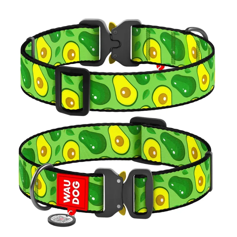 Ошейник для собак нейлоновый «Авокадо», металлическая пряжка, XXL WAUDOG Nylon Collar Avocado