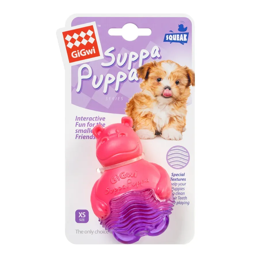 Игрушка для собак Бегемотик с пищалкой, розовый, резина, 9 см GiGwi Suppa Puppa Squeaky Toy