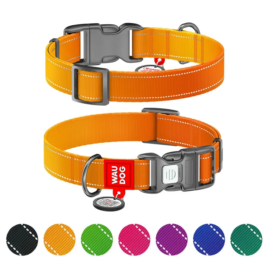 Нашийник для собак нейлоновий, світловідбивний, S, помаранчевий WAUDOG Nylon Mono Collar
