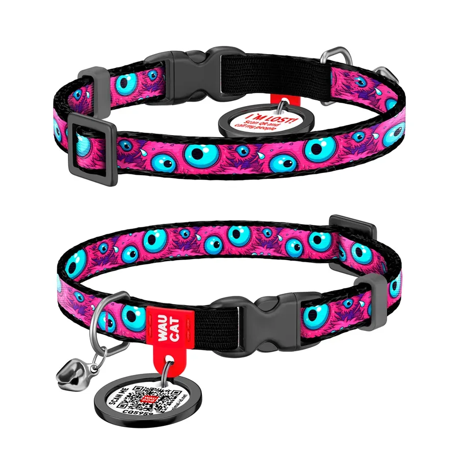Ошейник для котов нейлоновый «Глаз монстра», XS WAUCAT Nylon Collar Monster Eye