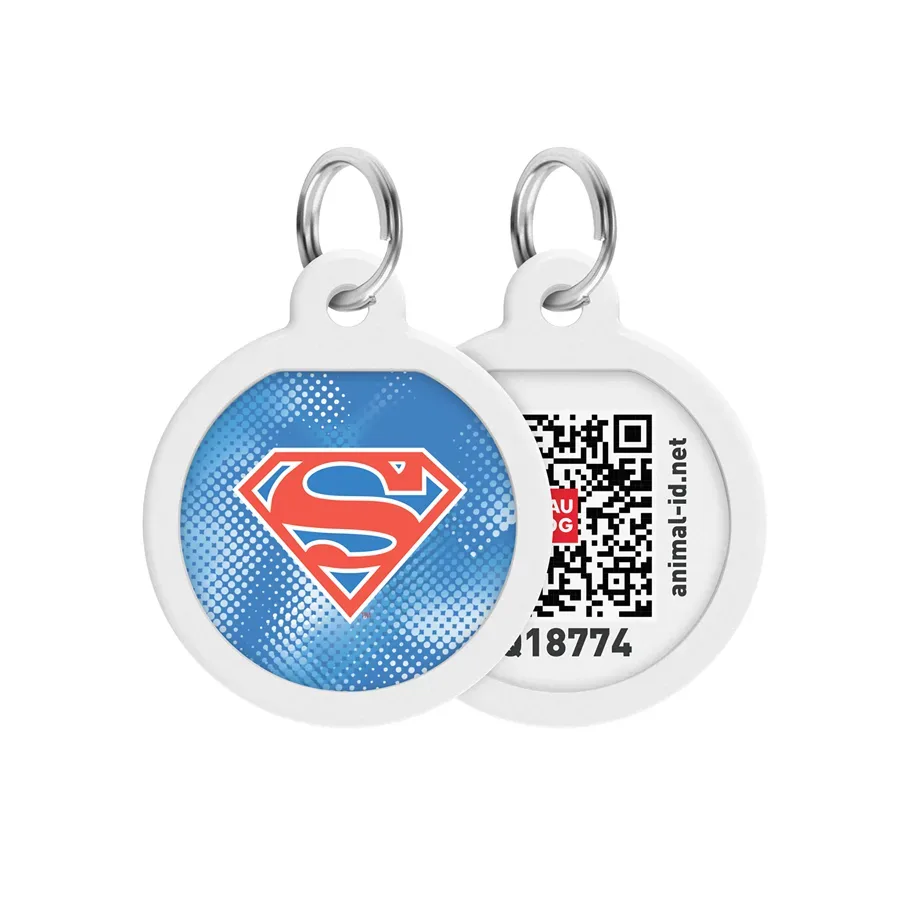 Адресник для собак и котов металлический, круг «Супермен ретро», S WAUDOG Smart ID Tag Superman Retro