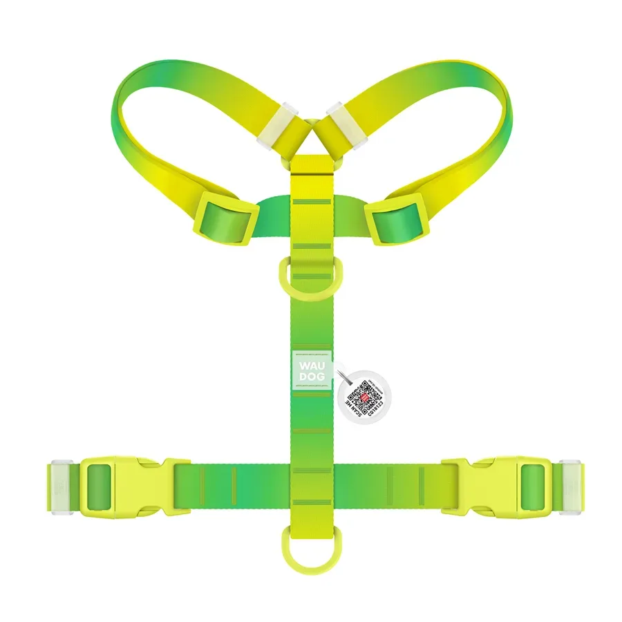 Шлея для собак анатомічна H-подібна, градієнт, XL, салатовий WAUDOG Nylon Recycled Harness