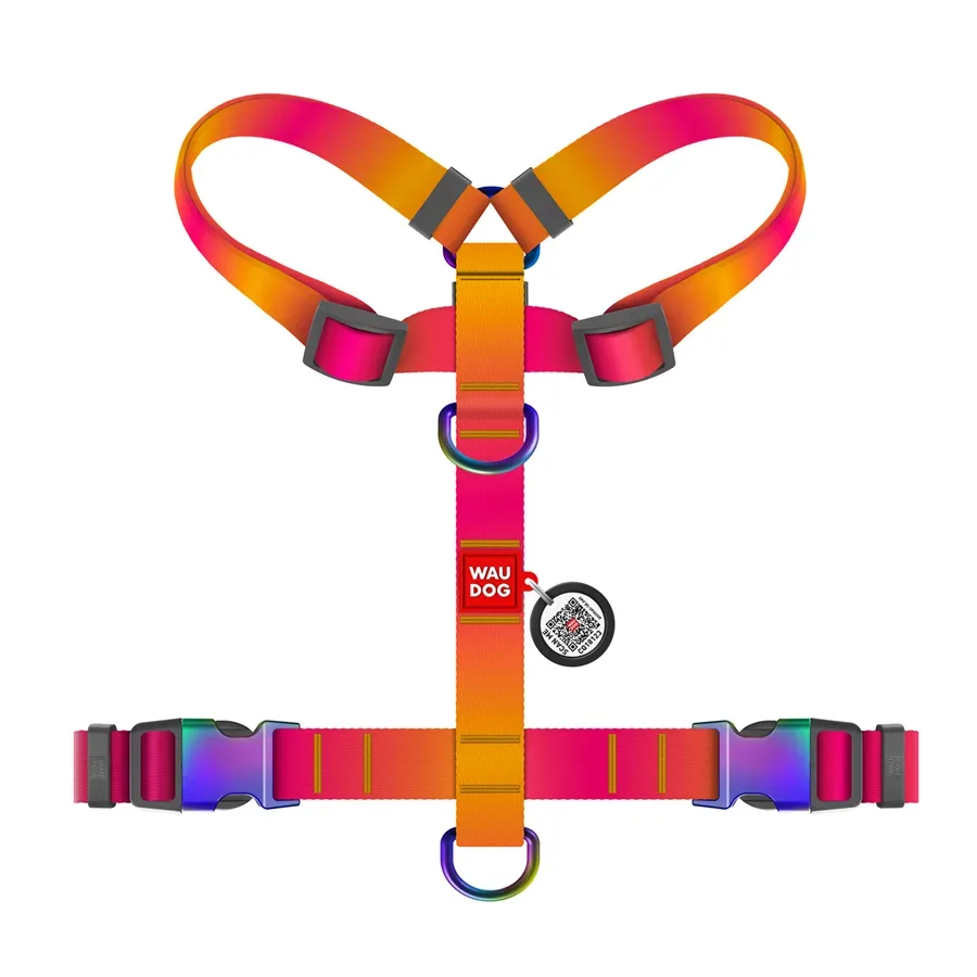 Шлея для собак анатомічна H-подібна, градієнт, S, помаранчевий WAUDOG Nylon Recycled Anatomic Harness