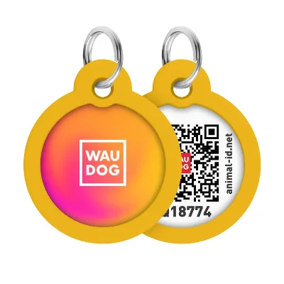 Адресник для собак і котів металевий, коло «Градієнт помаранчевий», L WAUDOG Smart ID Tag Orange Gradient