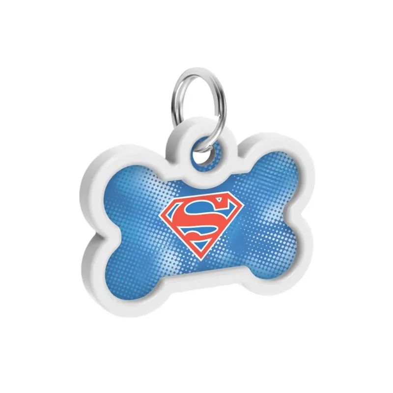 Адресник для собак и котов металлический, кость «Супермен ретро», M WAUDOG Smart ID Tag Superman Retro