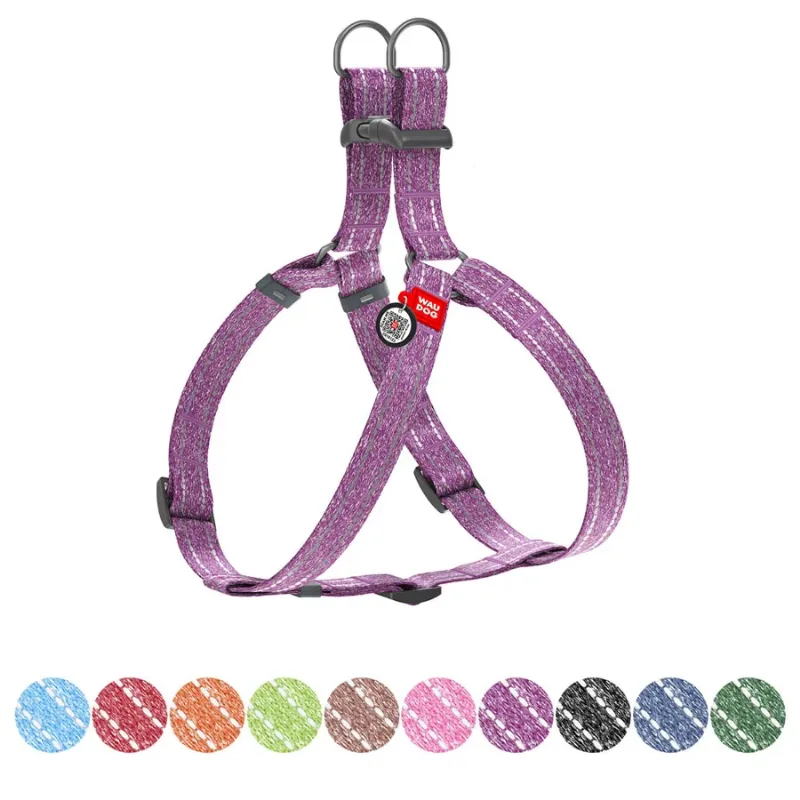 Шлея з відновленої бавовни, світловідбивна, L, фіолетовий WAUDOG Re-cotton Harness