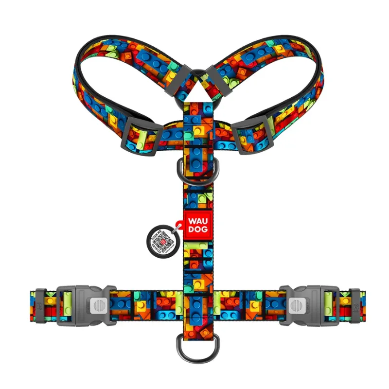Шлея для собак анатомічна H-подібна «Блоки», XL WAUDOG Nylon Anatomic Harness Blocks
