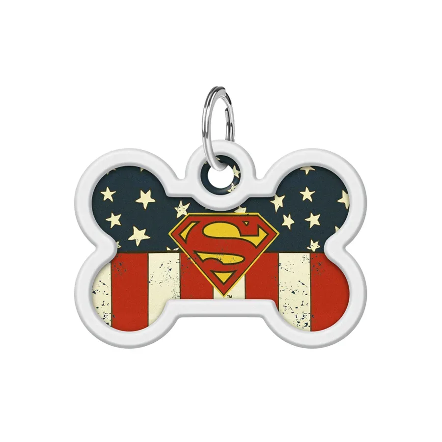Адресник для собак и котов металлический, кость «Супермен Америка», M WAUDOG Smart ID Tag Superman America