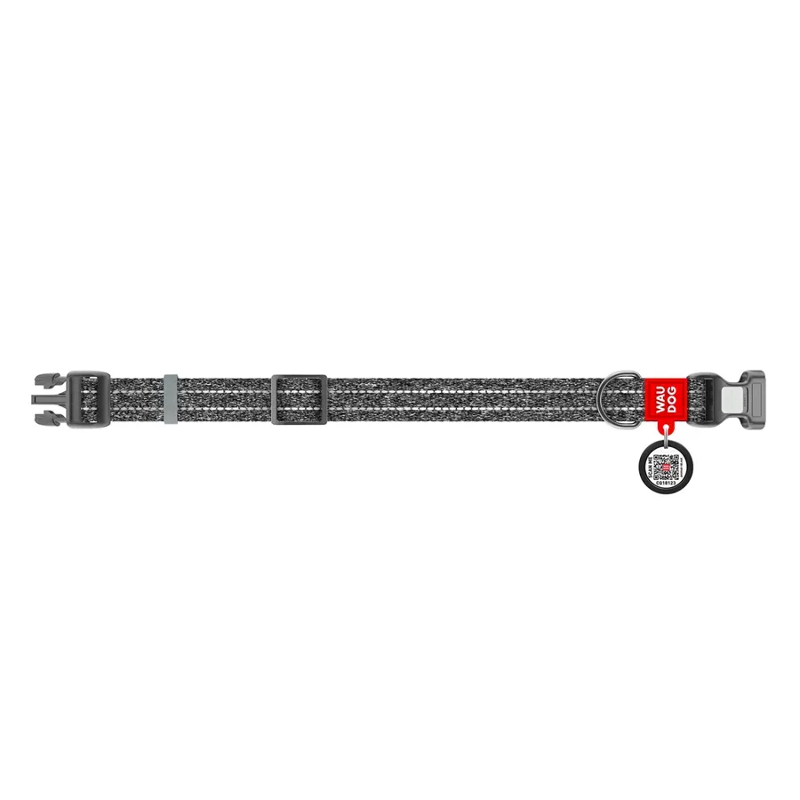 Ошейник для собак из восстановленного хлопка, светоотражающий, L, серый WAUDOG Re-cotton Collar