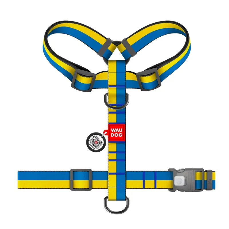 Шлея для собак анатомическая H-образная «Colors of freedom», XL WAUDOG Nylon Anatomic Harness Colors of Freedom