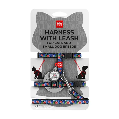 Шлея с поводком для котов и мелких пород собак «Инжир», XS WAUCAT Nylon Harness with Leash Figs