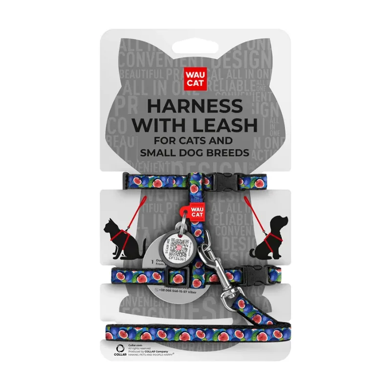 Шлея з повідцем для котів та дрібних порід собак «Інжир», XS WAUCAT Nylon Harness with Leash Figs