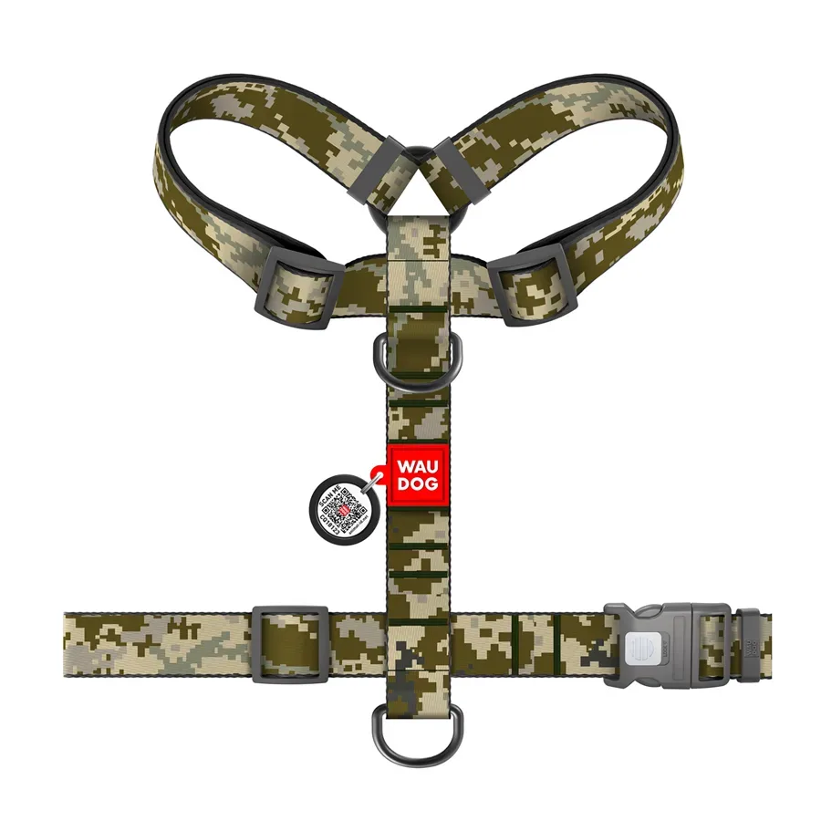 Шлея для собак анатомічна H-подібна «Мілітарі», XL WAUDOG Nylon Anatomic Harness Military