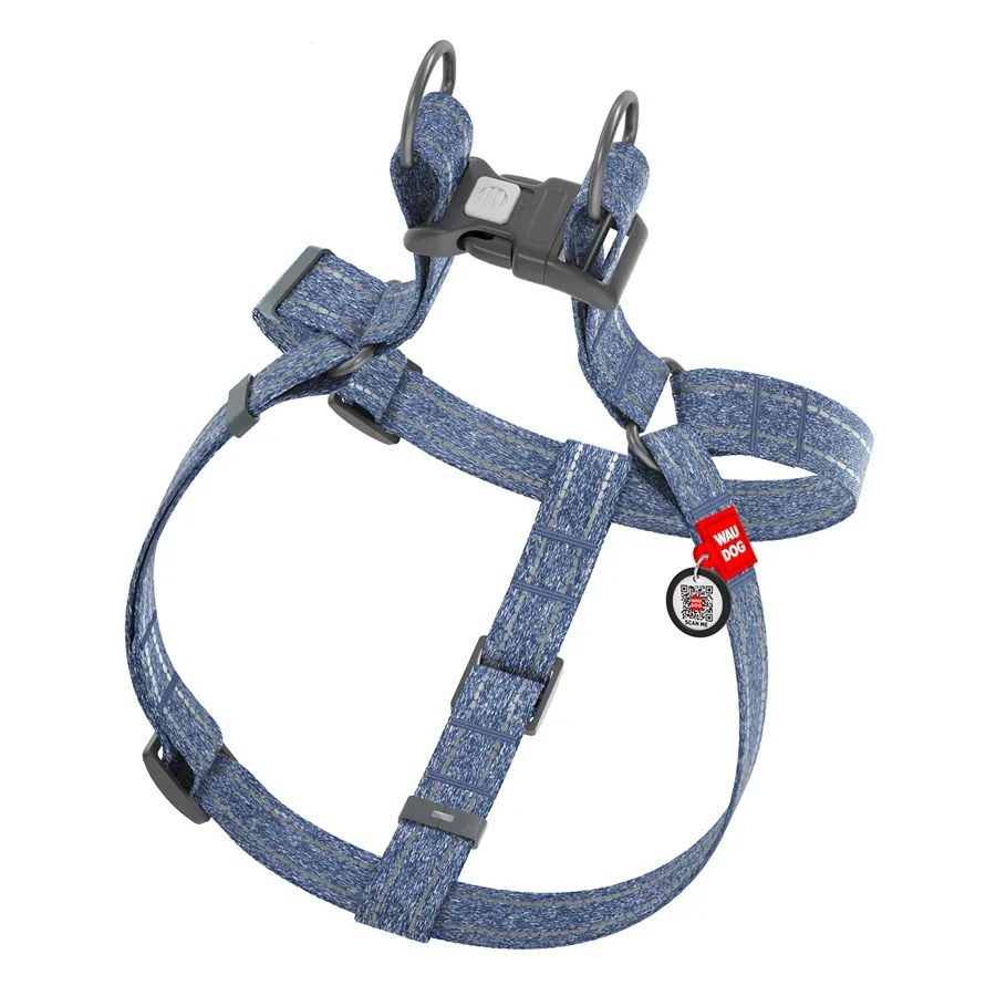 Шлея из восстановленного хлопка, светоотражающая, S, синий WAUDOG Re-cotton Harness