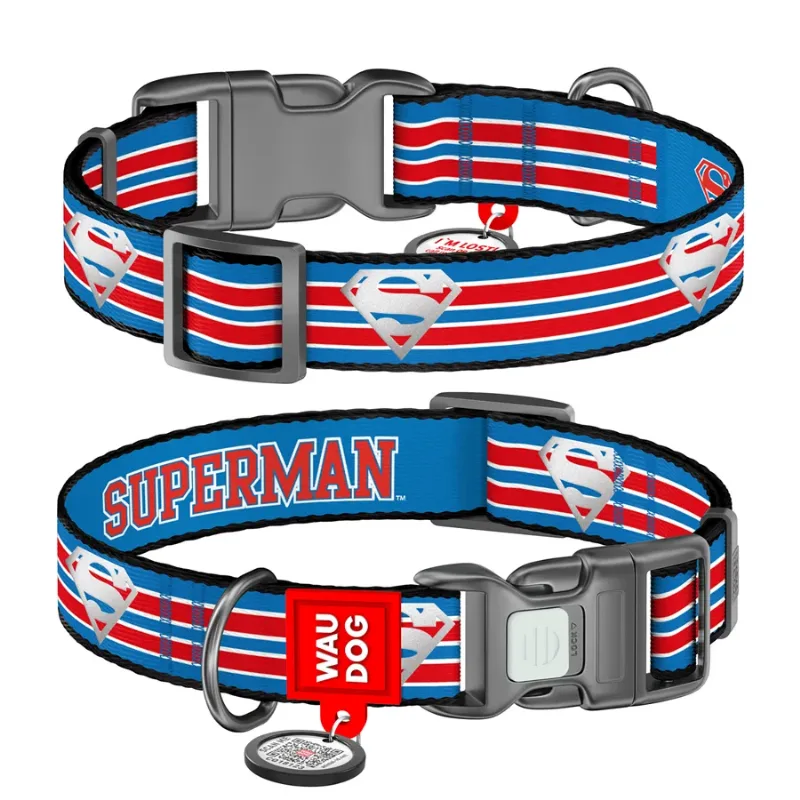 Нашийник для собак нейлоновий, світловідбивний «Супермен ретро», M WAUDOG Nylon DC Comics Collar Superman Retro