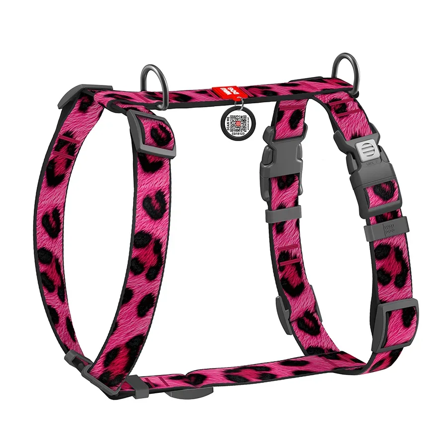 Шлея для собак анатомічна H-подібна «Леопард рожевий», S WAUDOG Nylon Harness Pink Leopard