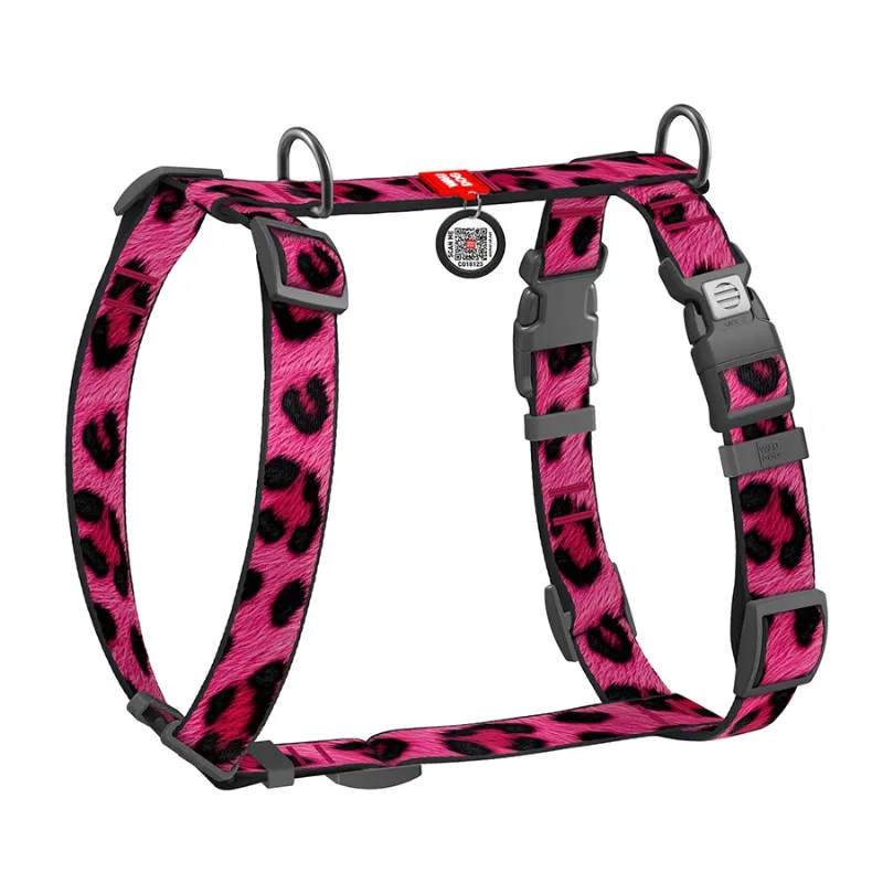 Шлея для собак анатомічна H-подібна «Леопард рожевий», S WAUDOG Nylon Harness Pink Leopard