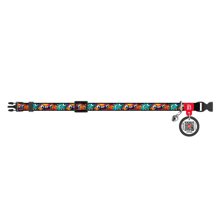 Нашийник для котів нейлоновий «Зубасті монстри», XS WAUCAT Nylon Collar Toothy Monsters