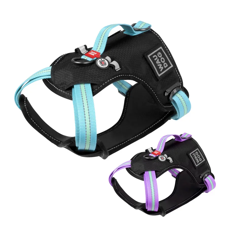 Шлея для собак безопасная, M, голубой WAUDOG Nylon Harness