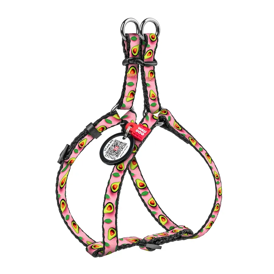 Шлея для котів та дрібних порід собак «Авокадо на рожевому», XS WAUDOG Nylon Harness Avocado on Pink
