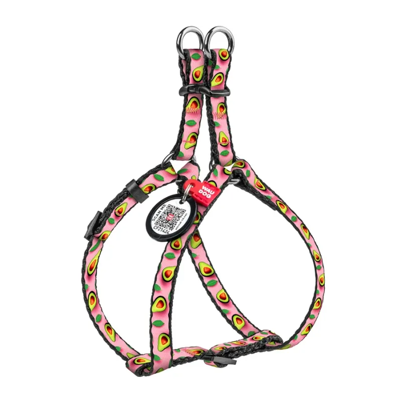 Шлея для котів та дрібних порід собак «Авокадо на рожевому», XS WAUDOG Nylon Harness Avocado on Pink