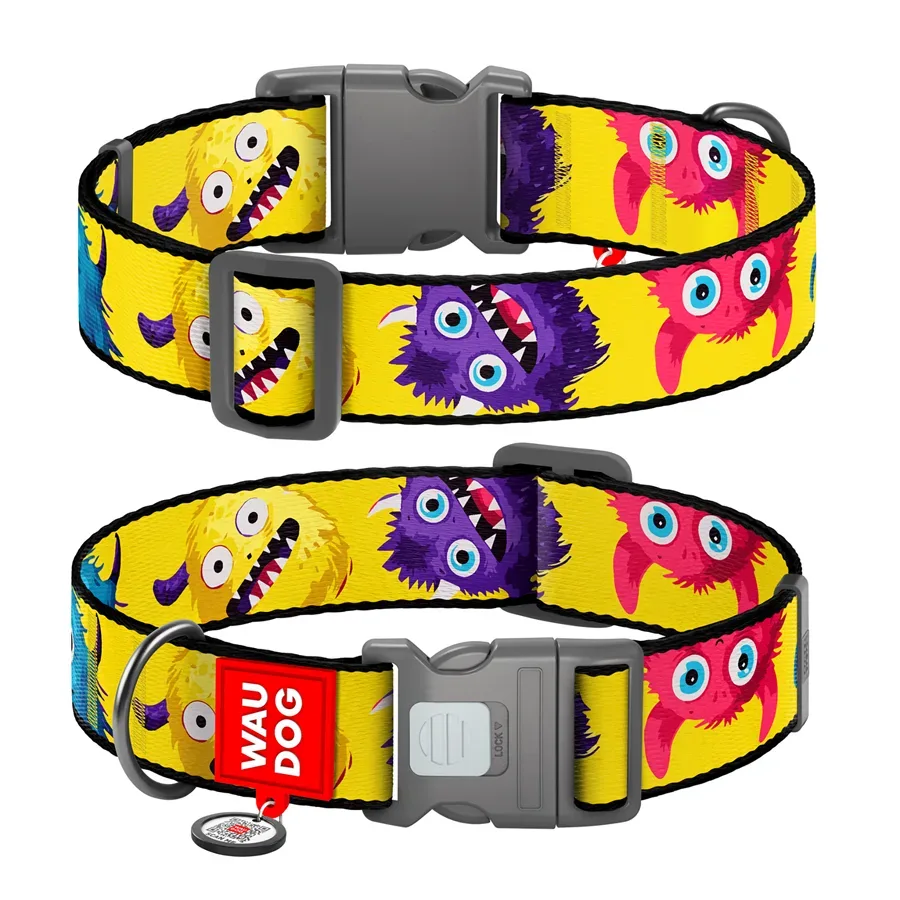Нашийник для собак нейлоновий «Мохнаті монстри», XXL WAUDOG Nylon Collar Furry Monsters