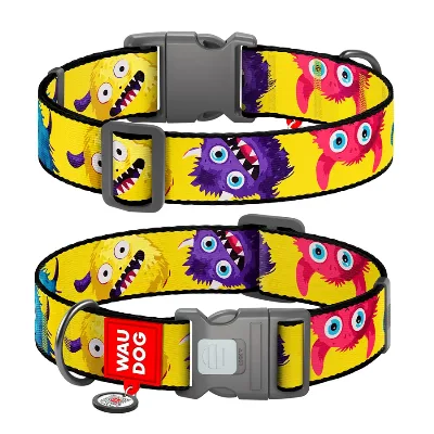 Ошейник для собак нейлоновый «Мохнатые монстры», XXL WAUDOG Nylon Collar Furry Monsters