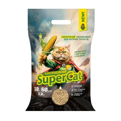 Кукурудзяний наповнювач комкуючий для котячих туалетів, 5 кг SuperCat Litter