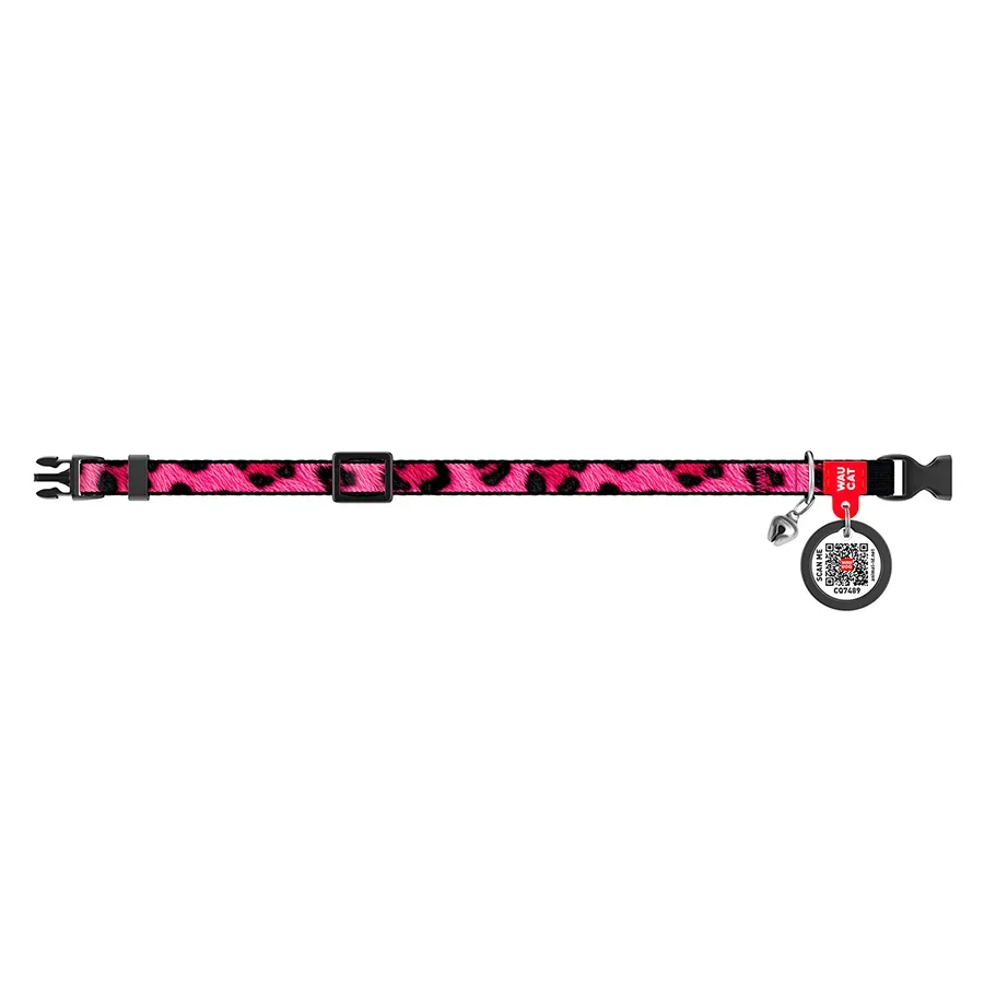 Ошейник для котов нейлоновый «Леопард розовый», XS WAUCAT Nylon Collar Pink Leopard