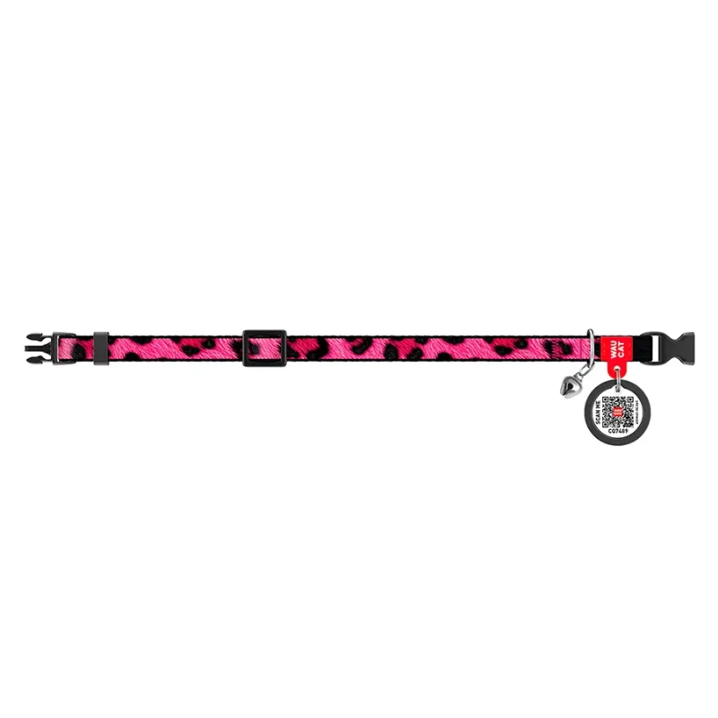 Ошейник для котов нейлоновый «Леопард розовый», XS WAUCAT Nylon Collar Pink Leopard