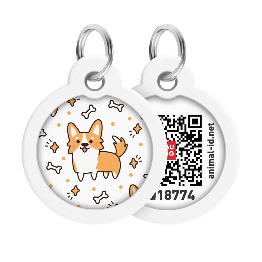 Адресник для собак и котов металлический, круг «Корги», L WAUDOG Smart ID Tag Corgi
