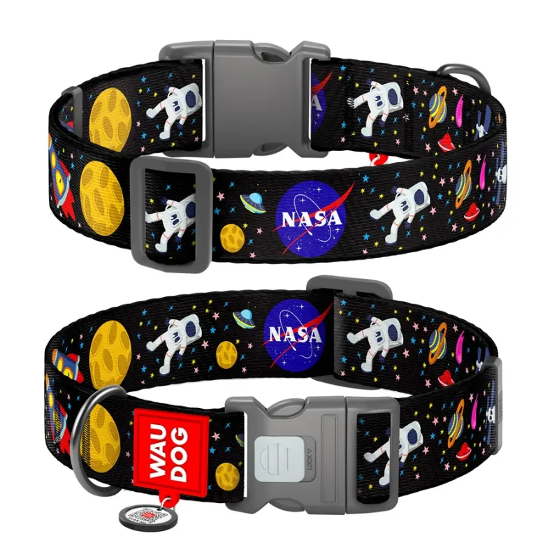 Нашийник для собак нейлоновий «NASA», пластикова пряжка, XXL WAUDOG Nylon Collar NASA