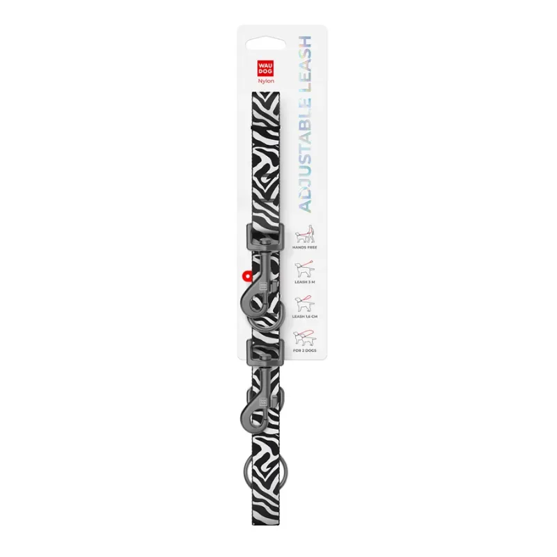 Повідець-перестібка для собак «Зебра», M WAUDOG Nylon Adjustable Leash Zebra
