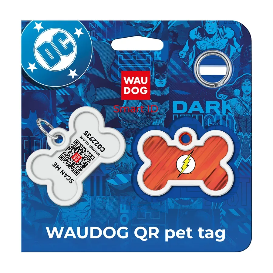 Адресник для собак и котов металлический, кость «Флеш лого», M WAUDOG Smart ID Tag Flash Logo