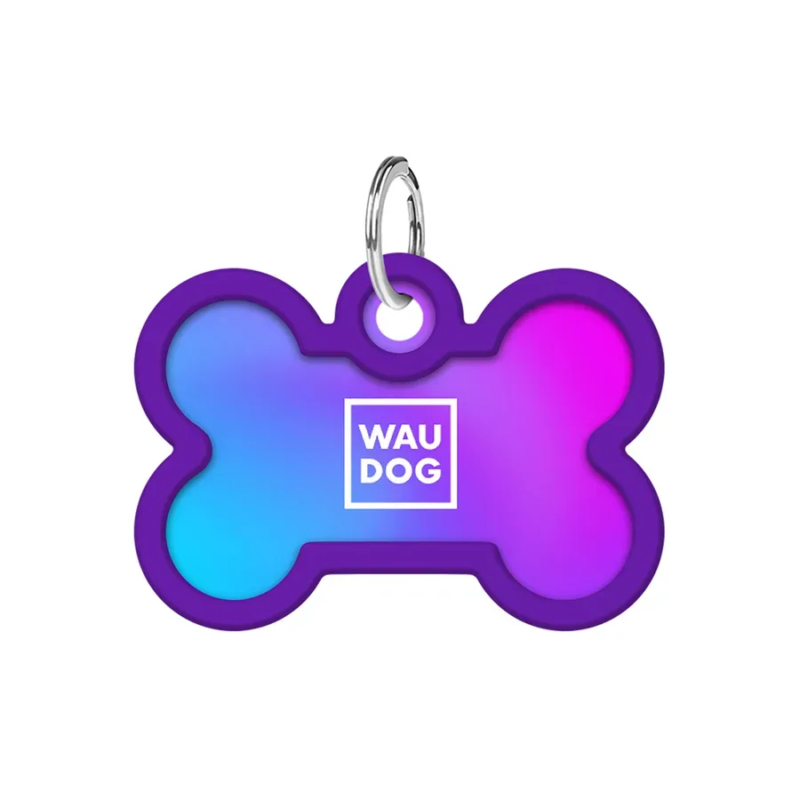 Адресник для собак и котов металлический, кость «Градиент фиолетовый», M WAUDOG Smart ID Tag Purple Gradient