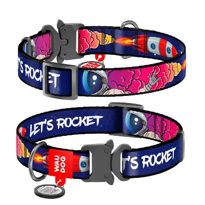 Нашийник для собак нейлоновий «Космос. Ракета», XL WAUDOG Nylon Collar Space Rocket